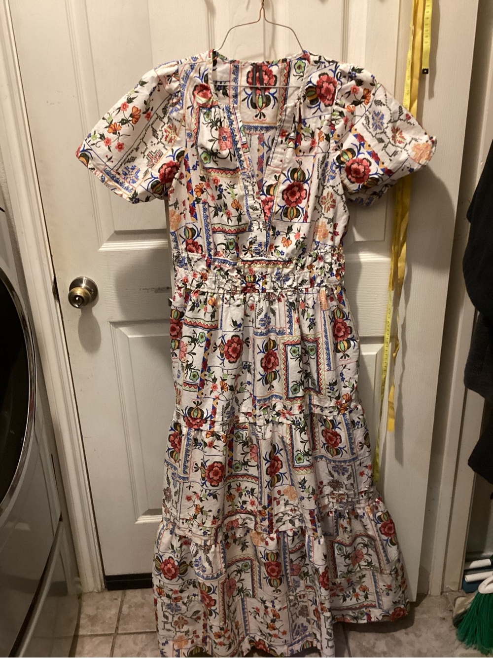 Anthropologie White Floral Patchwork Maxi Dress